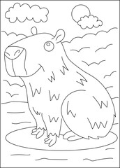 smile capybara chilling coloring book page