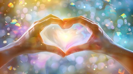 Hands in Heart Shape with Glowing Lights and Bokeh Effect