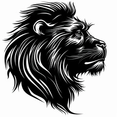 A black and white drawing of a lion 's head