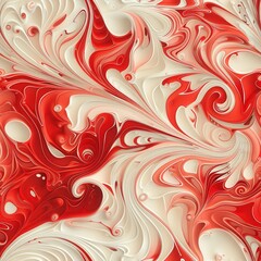 Fototapeta premium This image features an abstract design created with red and white paint, swirled together to create a unique and dynamic pattern. The colors blend and contrast, forming intricate swirls and curves, cr