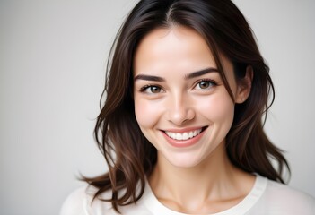 Fototapeta premium Positive smiling woman on clean background