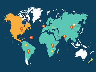 Obraz premium World map with lines indicating major data routes