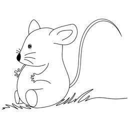 Continuous line drawing of a rat, mouse isolated on white background. Hand drawn doodle vector illustration.