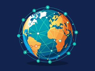 Vector globe with highlighted network connections