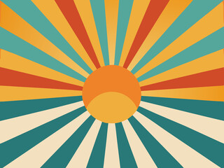 Sunburst design with sunbeams and a 60s-inspired color palette