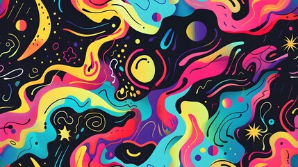 Vibrant Cosmic Explosion of Psychedelic Swirls and Fluid Patterns in a Captivating Digital Artwork