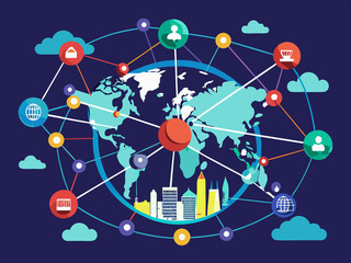 Network nodes and lines connecting major cities globally