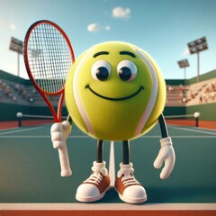 Tennis Ball holding a racket in the courtyard