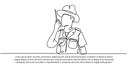 Continuous one line design of forest guards communicate using handy talkies.Minimalist style vector illustration on white background.