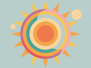 Groovy sun with overlapping circles in pastel colors