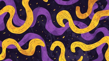 A pattern of purple and yellow squiggles, in a simple flat illustration style with bold lines