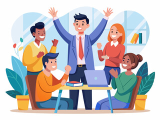 Naklejka premium A cheerful team leader praising their team during a meeting