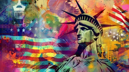 Abstract Statue of Liberty with American Flag