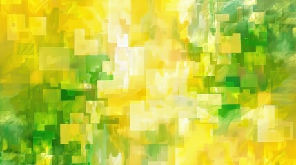 A yellow and green background with squares of different sizes. The squares are arranged in a way that creates a sense of movement and energy. The colors and shapes give the impression of a dynamic