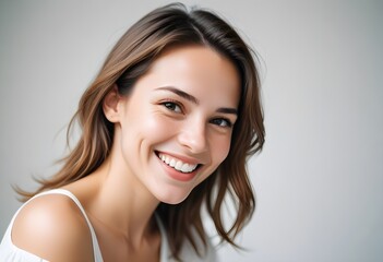 Naklejka premium Positive smiling woman on white background