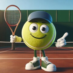 Tennis Ball holding a racket in the courtyard