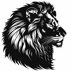 A black and white drawing of a lion 's head