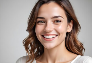 Naklejka premium Positive smiling woman on white background