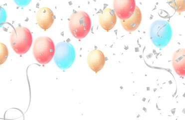 Blue Happy Birthday with Colorful Confetti and Balloons Vector Illustration