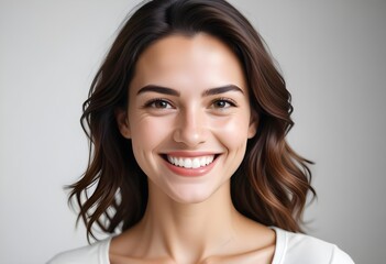 Positive smiling woman on white background