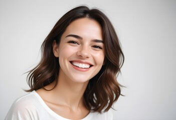 Positive smiling woman on white background