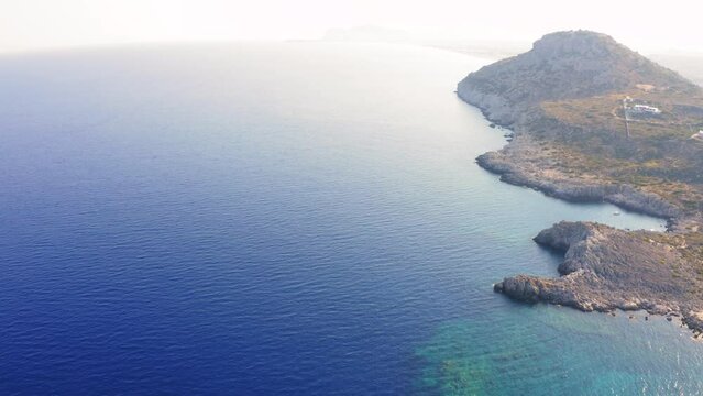 Drone view of Anthony Quinn Bay in Faliraki, Rhodes Island, Greece.