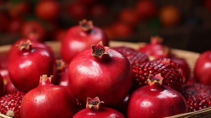 Sweet ripe pomegranates basket