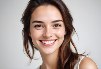 Naklejka premium Positive smiling woman on white background