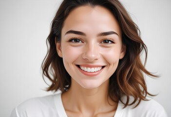 Positive smiling woman on white background