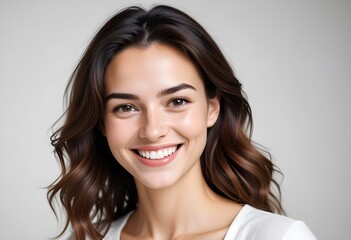 Naklejka premium Positive smiling woman on white background