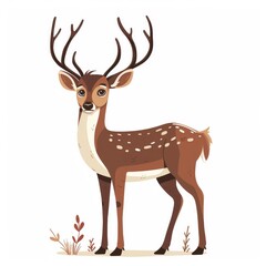 Charming deer with dark brown coat and white underbelly, in a sweet cartoon style.