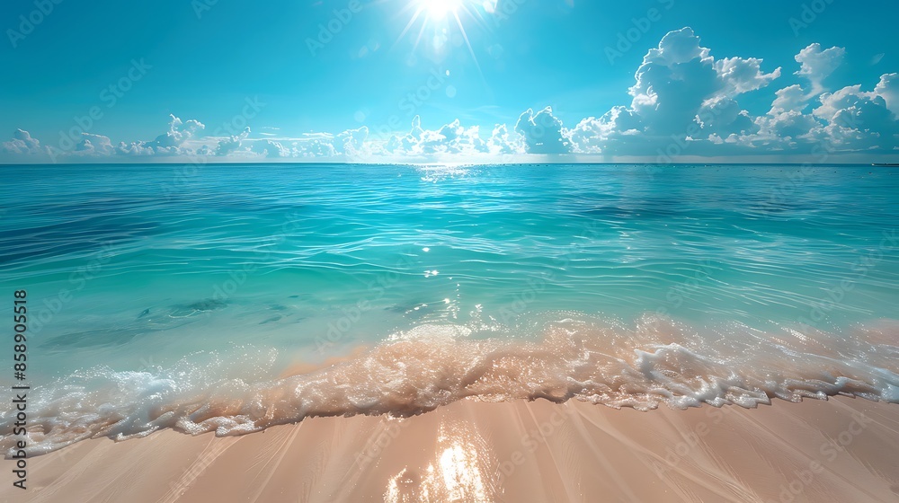 Canvas Prints expansive view of a serene beach with clear blue waters and a bright sky, representing the importanc