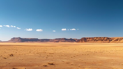 Panoramic shot of a vast desert landscape with a clear sky, highlighting the delicate balance of Earth's ecosystems and the need for ozone protection to prevent climate change impacts