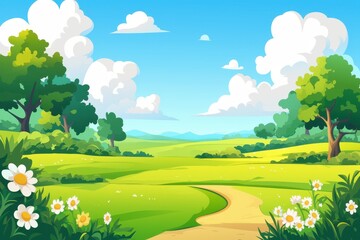 Fototapeta premium Serene Meadow Landscape with Winding Path