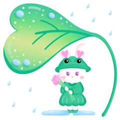 bunny with heart leaf cartoon