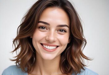 Naklejka premium Positive smiling woman on white background