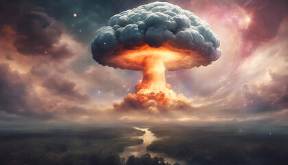 Nuclear explosion of an atom bomb with a mushroom cloud