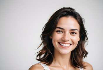 Fototapeta premium Positive smiling woman on white background