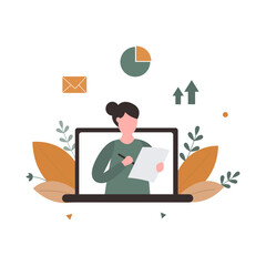 businesswoman signing employment contract flat illustration