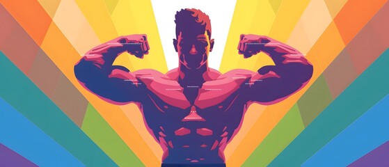 Fitness Goals, A visually engaging infographic outlining LGBTQ fitness goals, featuring muscle-building exercises and motivational visuals. Isolate on white background, nature light