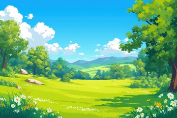 Obraz premium Peaceful Summer Landscape with Green Meadow