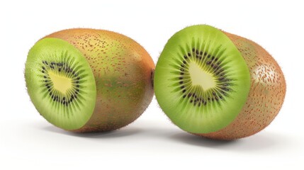 Two Kiwis, One Whole and One Sliced