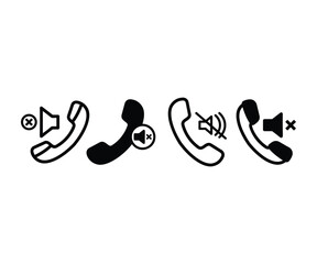 telephone call mute sound voice icons symbol vector design black white color simple illustration sets