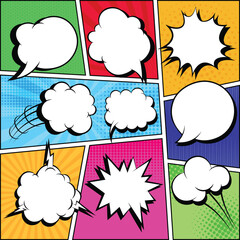 Comic speech bubbles with halftone set