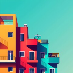Vibrant Abstract Architectural Facades with Geometric Shapes and Vivid Colors