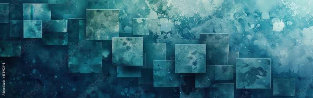 Poster a blue background with squares of different sizes