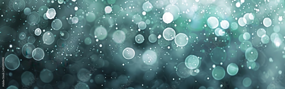 Poster A blue background with many small circles. The circles are of different sizes and are scattered all over the background. The image has a dreamy and ethereal quality to it