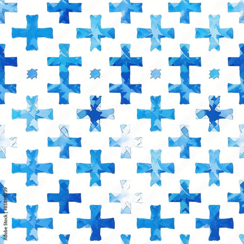Poster this image shows a seamless pattern of blue crosses on a white background. the crosses are made of a