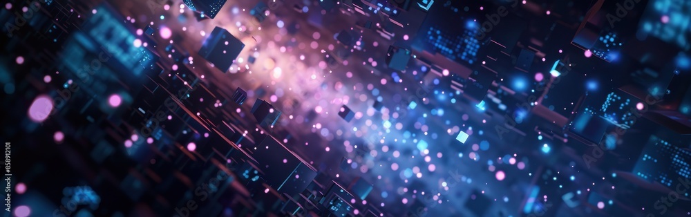 Fototapete a colorful image of a cityscape with many small blue and purple dots. the image is abstract and has 
