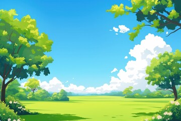Fototapeta premium Summer Landscape with Green Trees and Blue Sky